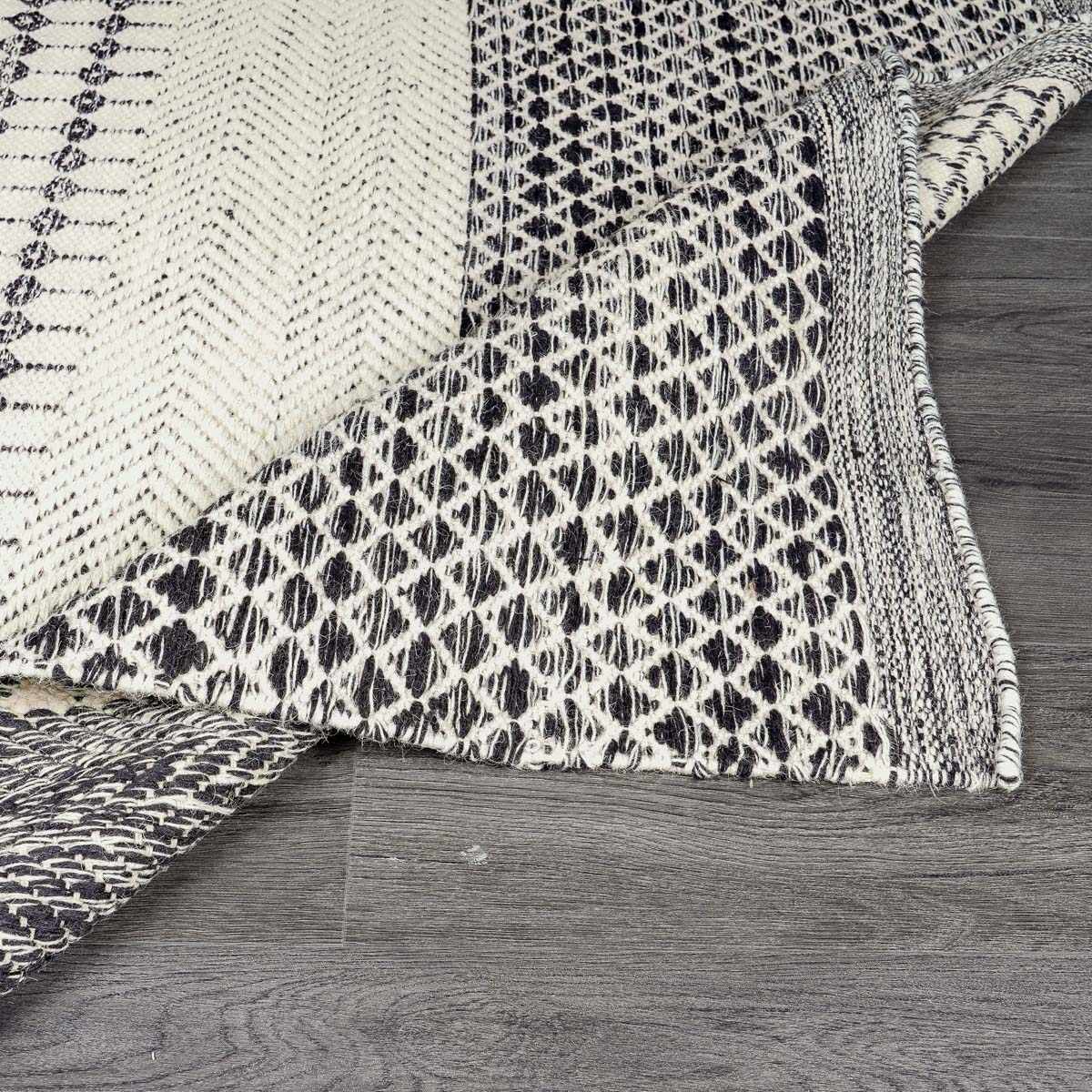 Black and Cream Scandi Boho Wool Carpet - Boutique Rugs