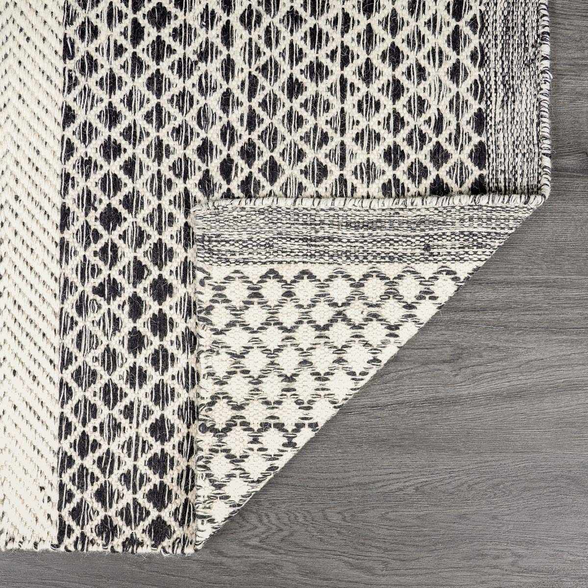 Black and Cream Scandi Boho Wool Carpet - Boutique Rugs