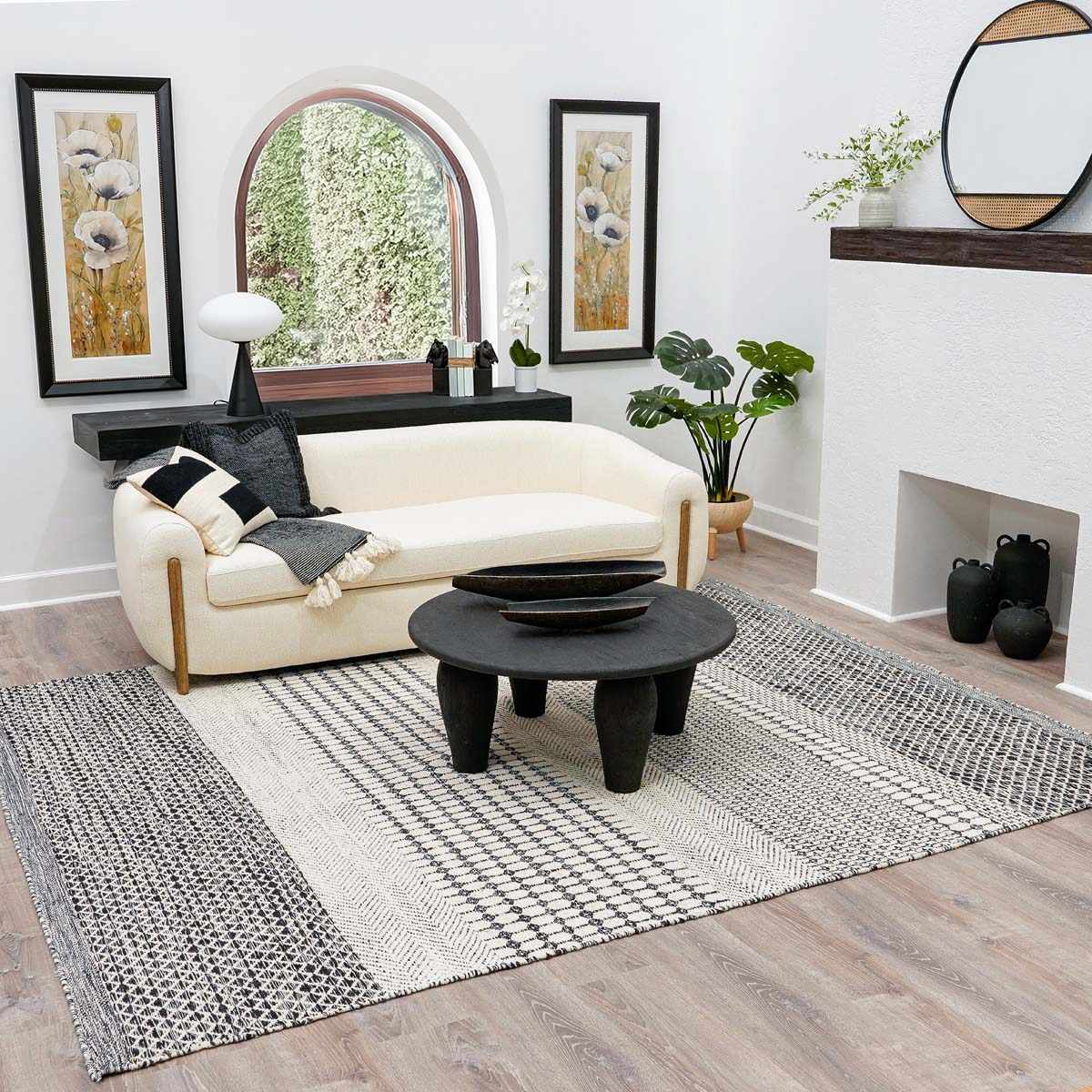 Black and Cream Scandi Boho Wool Carpet - Boutique Rugs