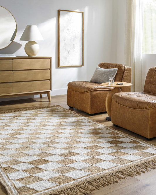 Diamond Checkered Jute Rug with Fringe - Boutique Rugs