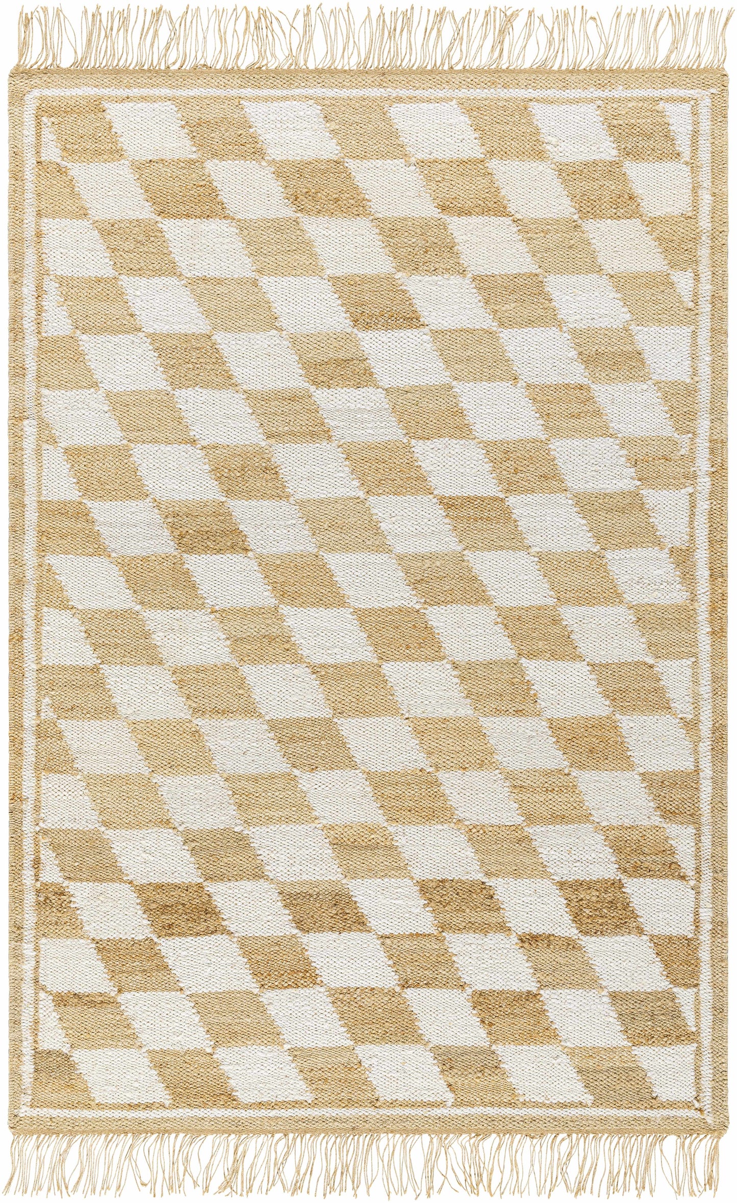 Diamond Checkered Jute Rug with Fringe - 5’ x 7’6’’ Rectangle - Boutique Rugs