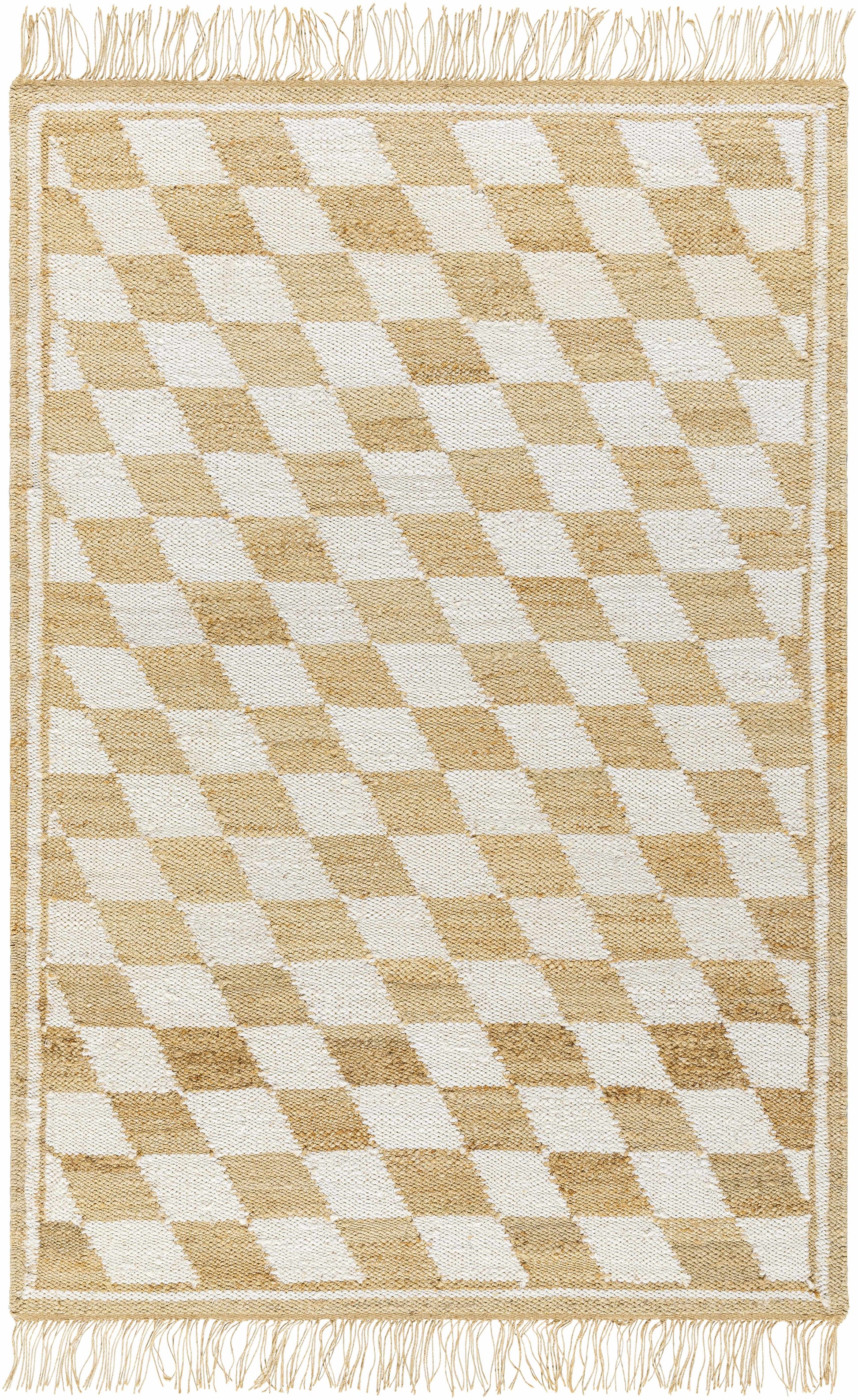 Diamond Checkered Jute Rug with Fringe - 5’ x 7’6’’ Rectangle - Boutique Rugs