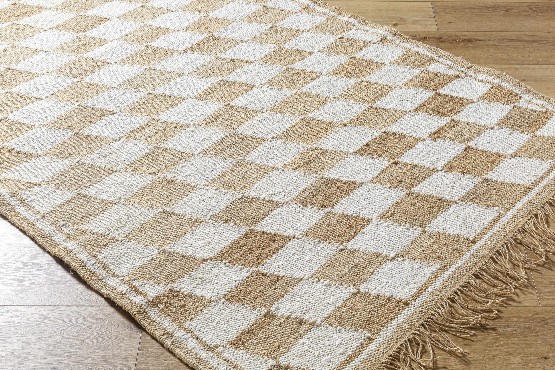 Diamond Checkered Jute Rug with Fringe - Boutique Rugs