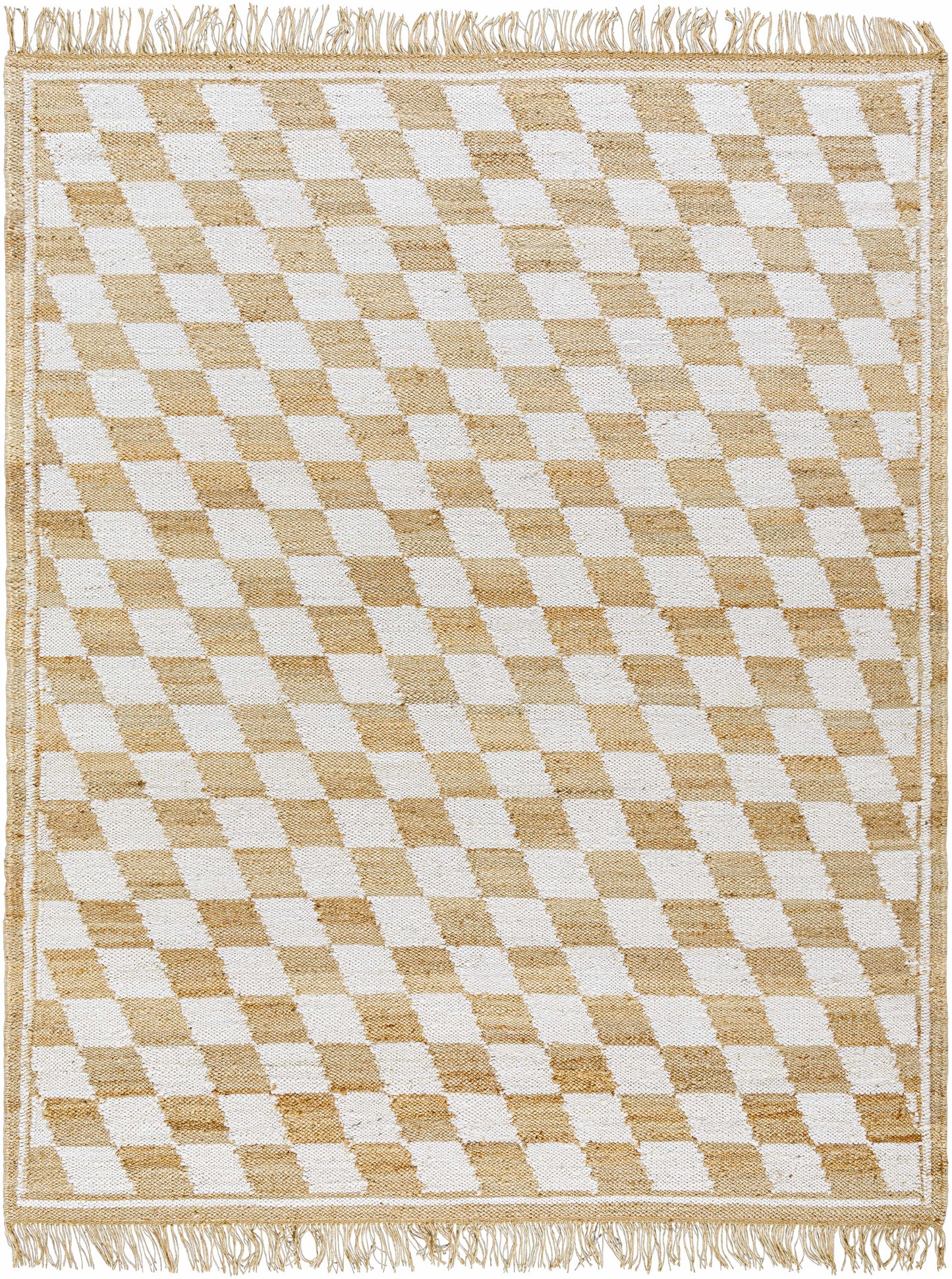 Diamond Checkered Jute Rug with Fringe - 8’ x 10’ Rectangle - Boutique Rugs