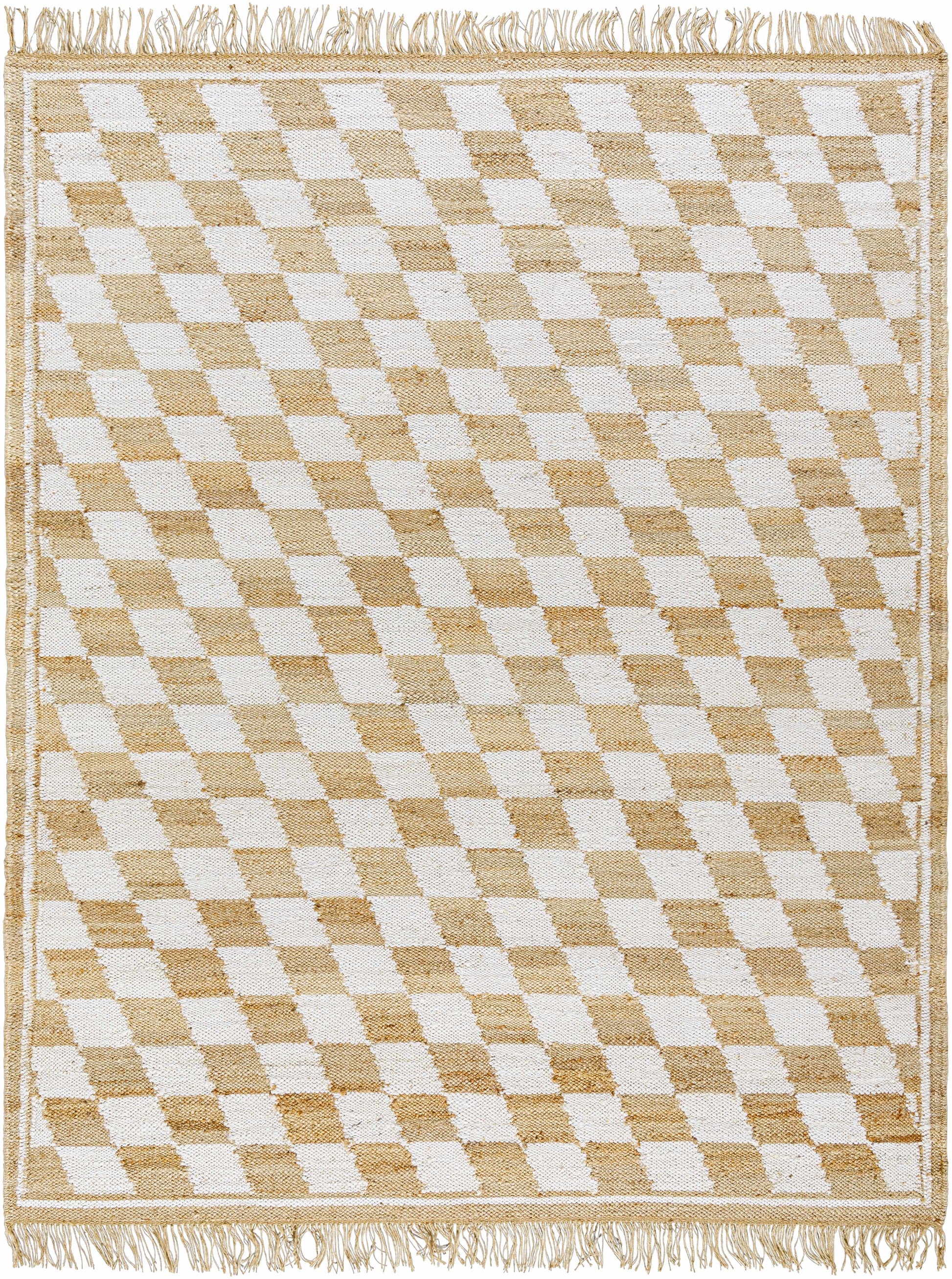 Diamond Checkered Jute Rug with Fringe - 8’ x 10’ Rectangle - Boutique Rugs