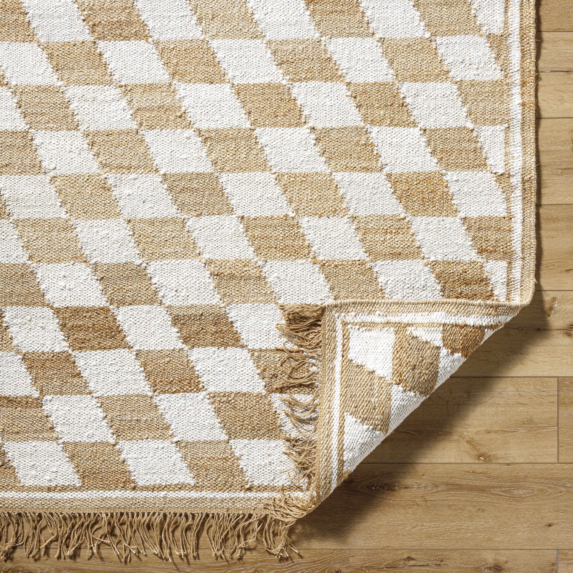 Diamond Checkered Jute Rug with Fringe - Boutique Rugs