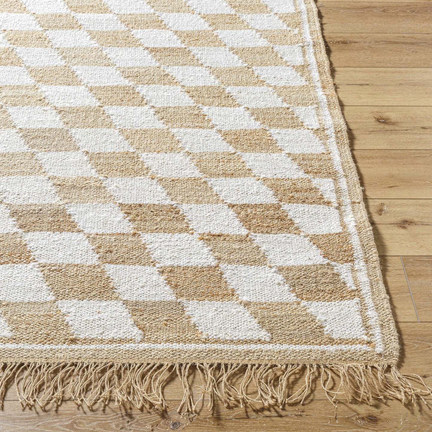 Diamond Checkered Jute Rug with Fringe - Boutique Rugs