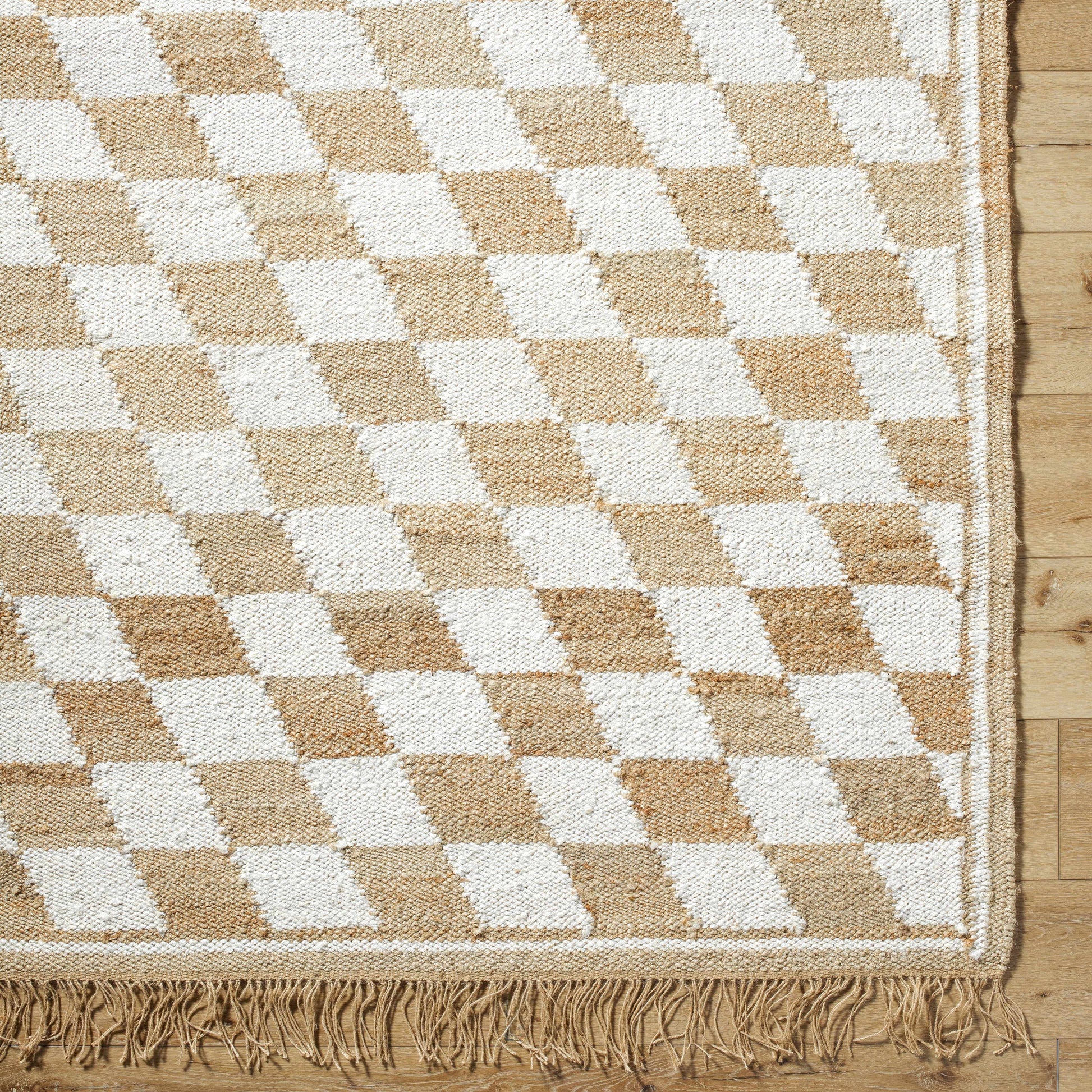 Diamond Checkered Jute Rug with Fringe - Boutique Rugs