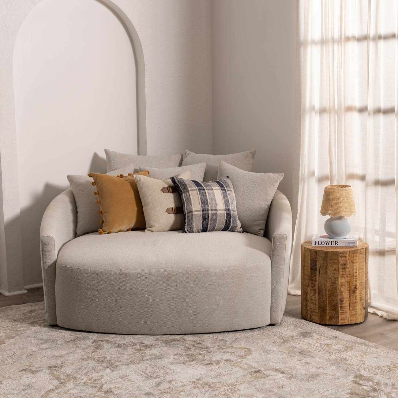 Light Blue Table Lamp with Scalloped Shade