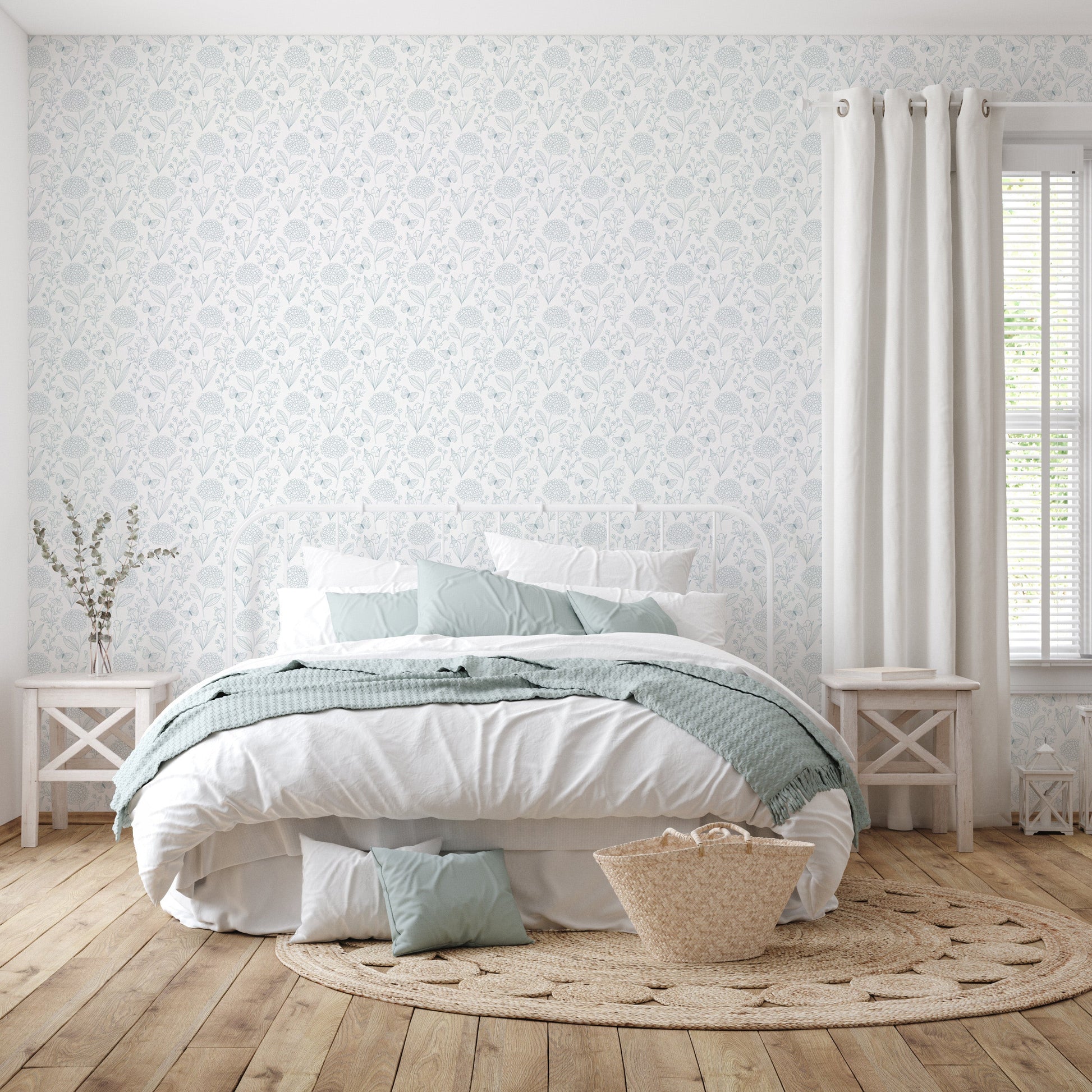 Hydragea and Butterflies Wallpaper by Gooseberry Moon - Loomwell Home Goods