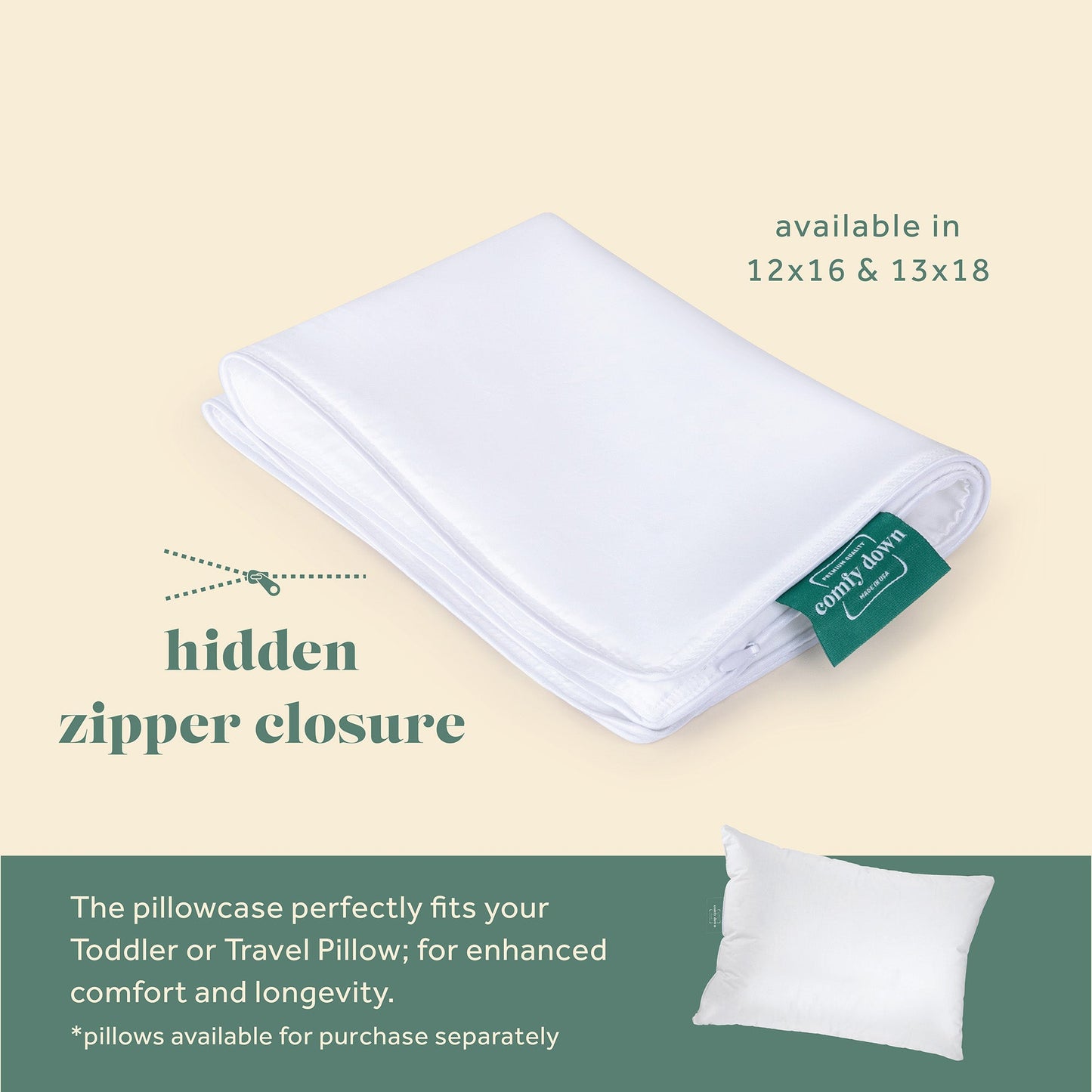 ComfyDown Pillowcase for Toddler & Travel Pillows – Zipper Closure