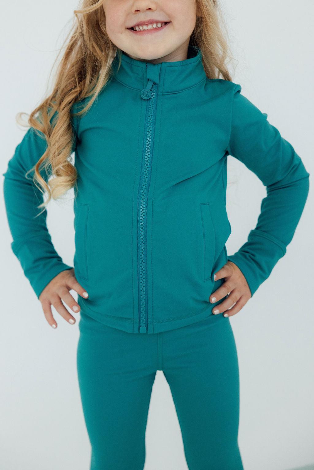 Teal Blue Ruffle Activewear Zip Jacket - Mila & Rose ®