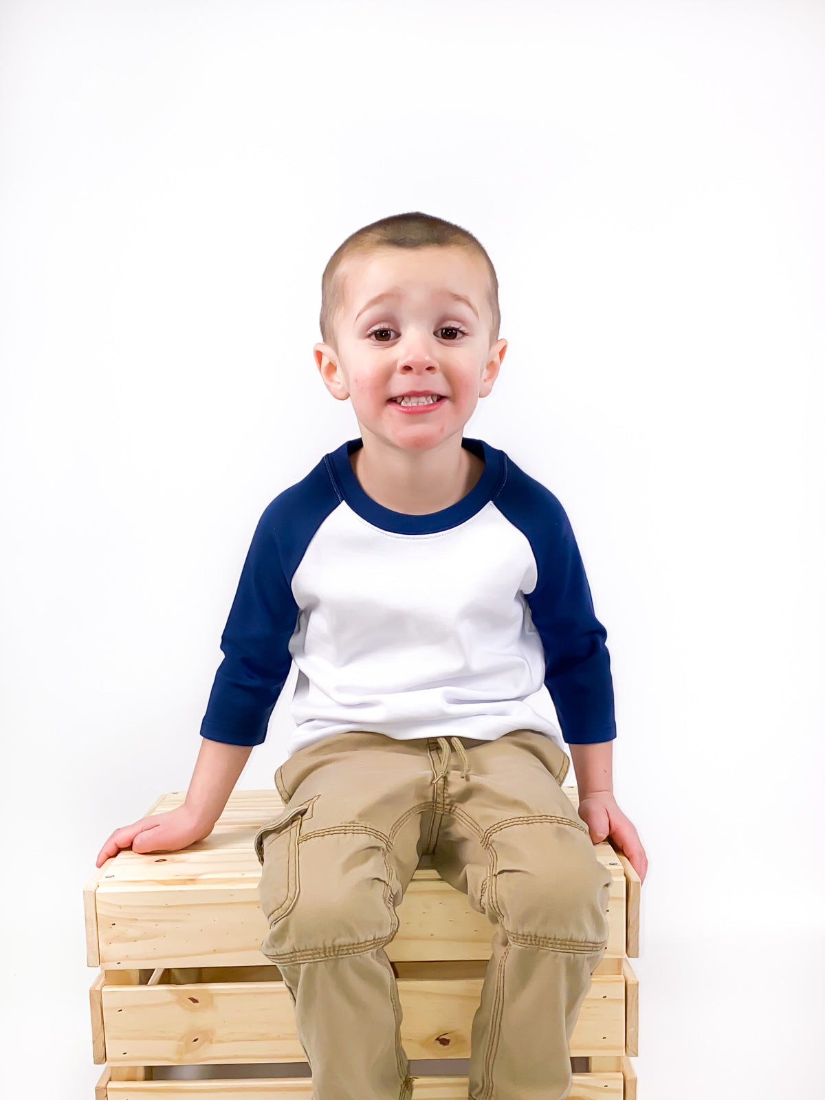 Unisex Raglan Shirt with White Body (Youth) by - Navy / 6 - ARB Blanks
