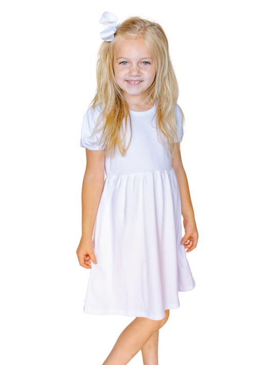 Girl’s Short Sleeve Puff Empire Waist Dress - ARB Blanks