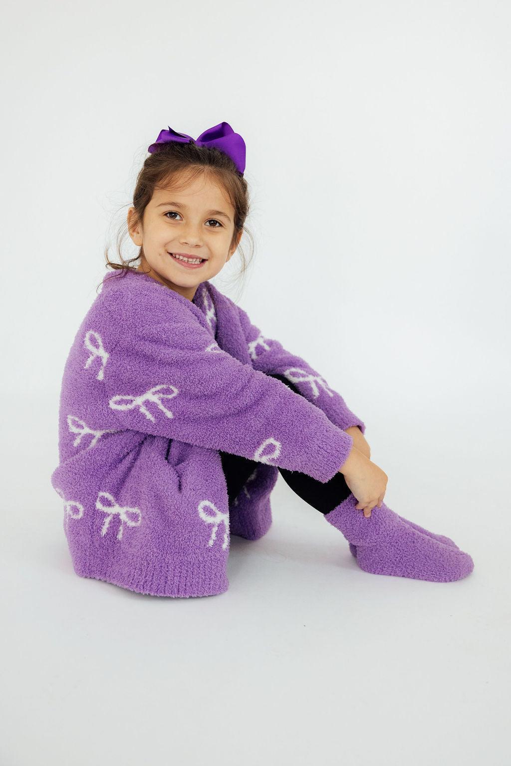 Kids Cozy Cardigan - Lilac/Coconut Bow - Mila & Rose ®