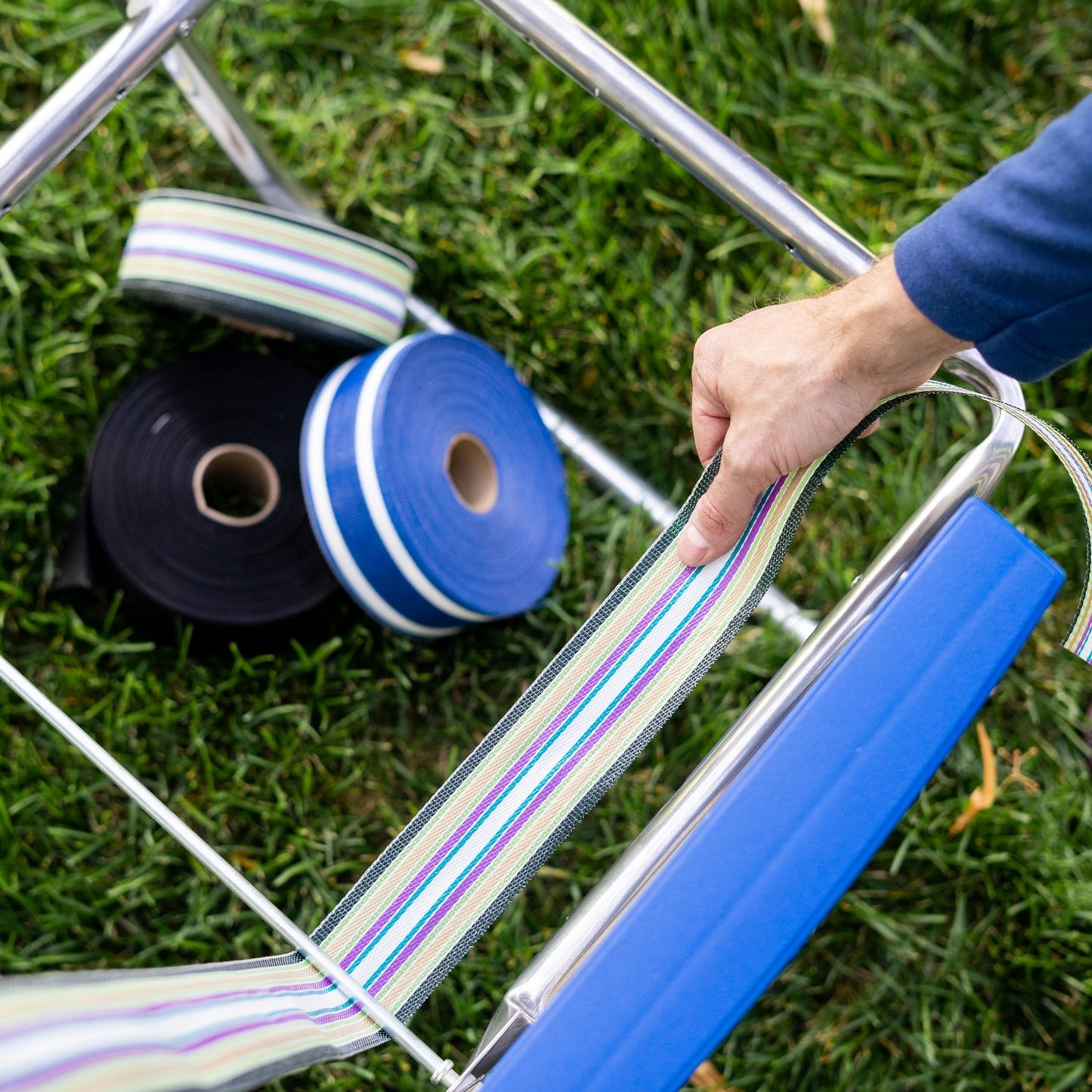 Sangle pour chaise de jardin à rayures jaunes et blanches