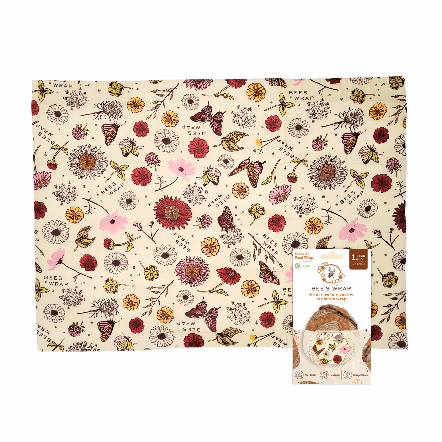 Wax Bread Wrap - Meadow Magic - Flowers and Butterflies - Eco-