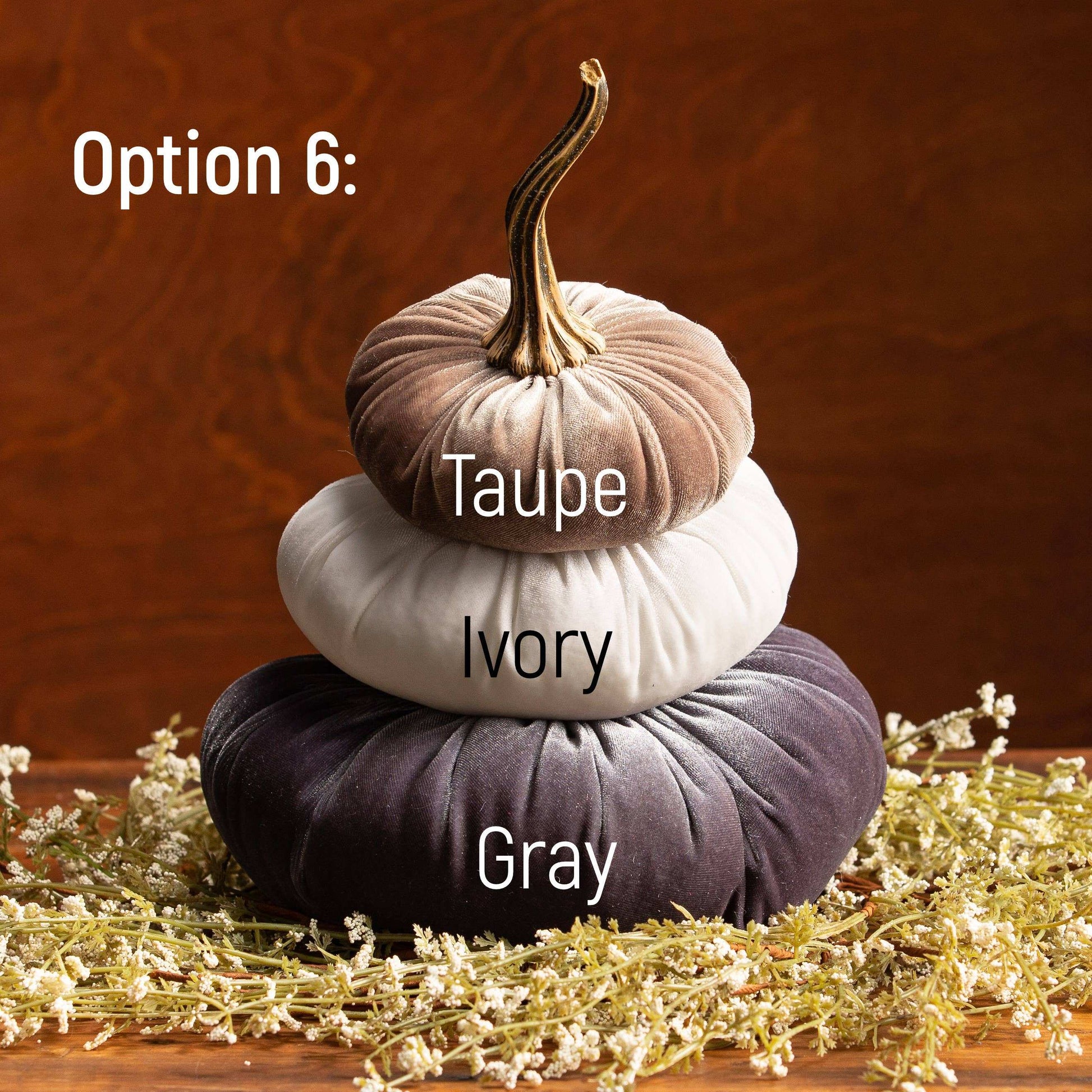 Velvet Pumpkin Stack - Fall Decor - 6: Taupe Ivory Gray - Your Heart’s Content