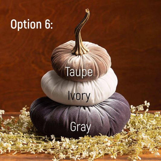 Velvet Pumpkin Stack - Fall Decor - 6: Taupe Ivory Gray - Your Heart’s Content