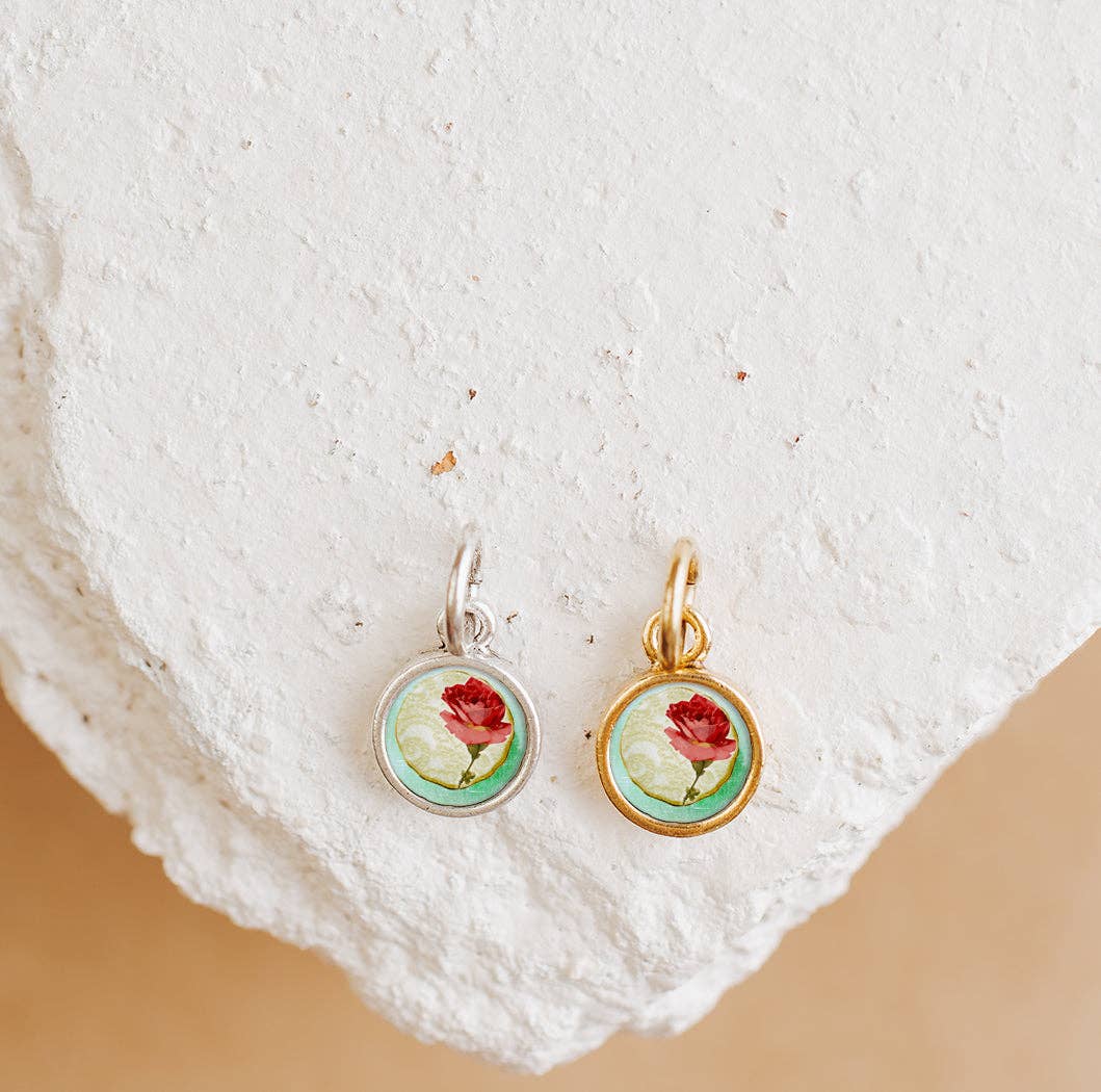 Tea Rose Charm or Pendant - Gold or Silver