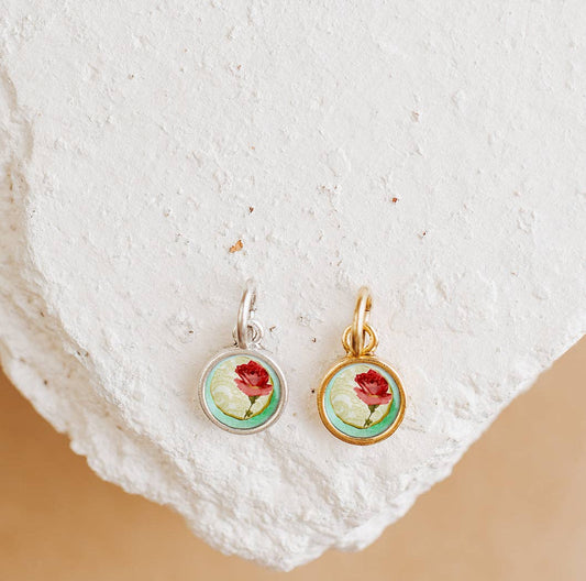 Tea Rose Charm or Pendant - Gold or Silver