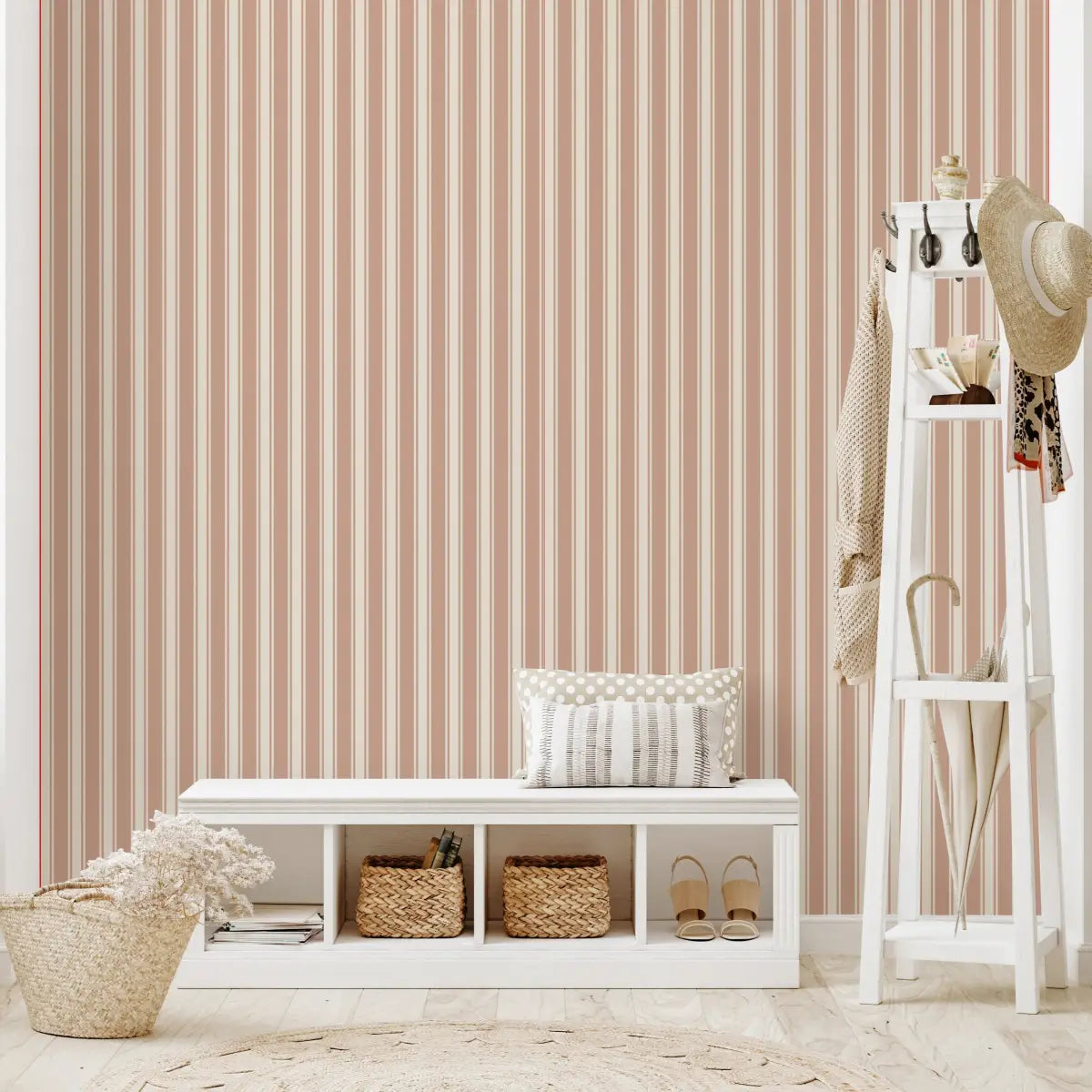 Abilene Wallpaper - Pink Ticking Stripe - by LeeArt - Loomwell Home Goods