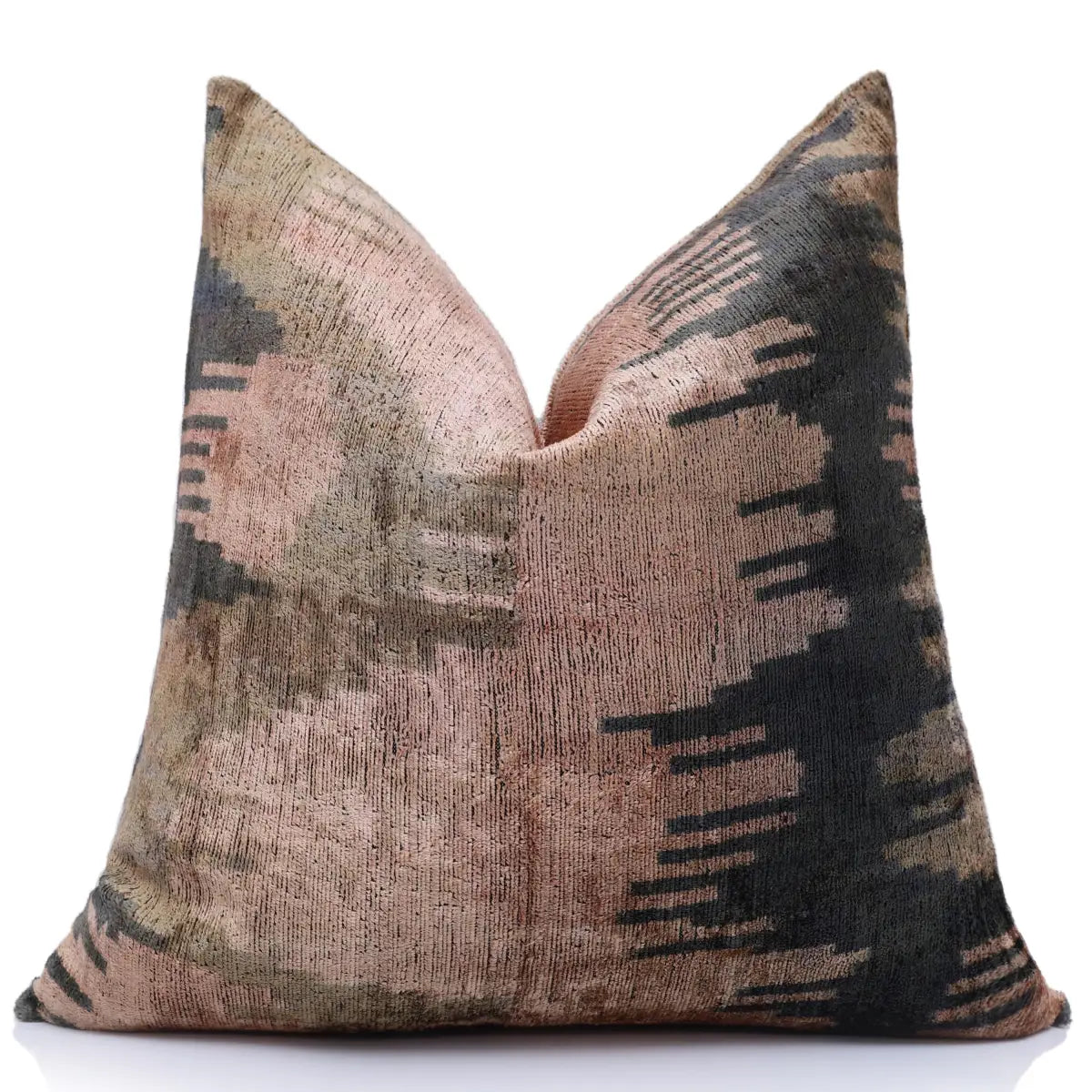Abstract Landscape Painterly Silk Velvet Pillow - Dusty Rose & Charcoal 20x20 - Canvello