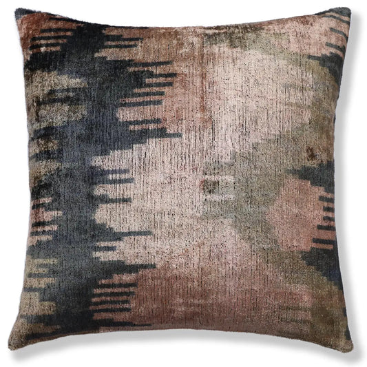 Abstract Landscape Painterly Silk Velvet Pillow - Dusty Rose & Charcoal 20x20 - Canvello