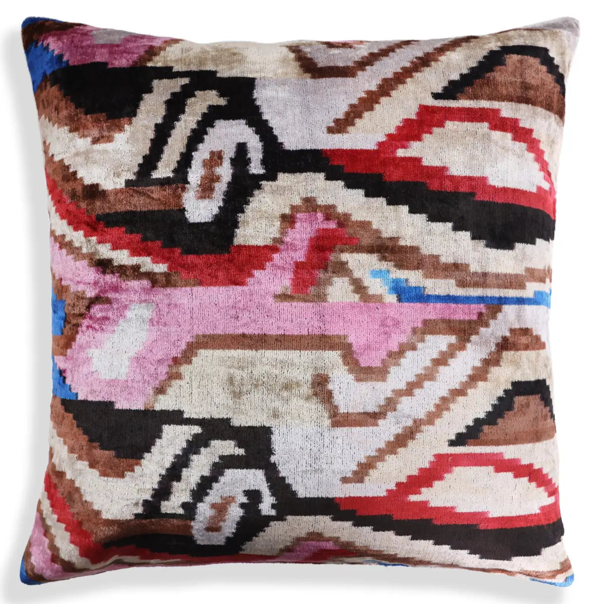 Abstract Multicolor Silk Velvet Pillow – 20x20 Handmade Art Deco Cushion - Canvello