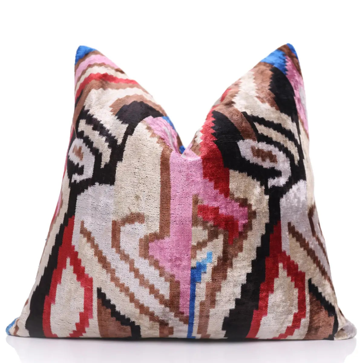Abstract Multicolor Silk Velvet Pillow – 20x20 Handmade Art Deco Cushion - Canvello