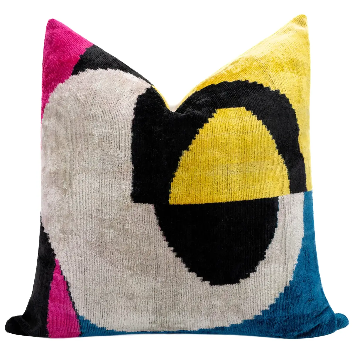 Abstract Multicolor Silk Velvet Pillow – 20x20 Handmade Modern Art Cushion - Canvello
