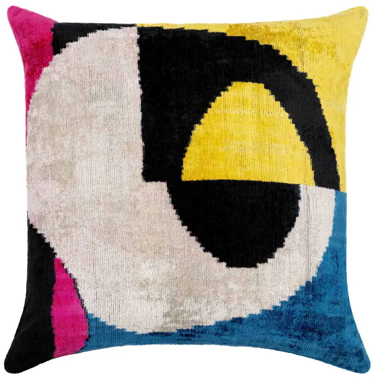 Abstract Multicolor Silk Velvet Pillow – 20x20 Handmade Modern Art Cushion - Canvello