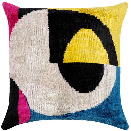 Abstract Multicolor Silk Velvet Pillow – 20x20 Handmade Modern Art Cushion - Canvello