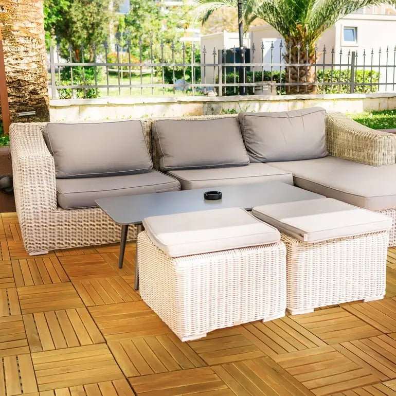 Acacia Deck Tiles - Set of 9 - 6-Slat Interlocking Decking Tiles – Tranquillo Garden or Shower - Indoor & Outdoor