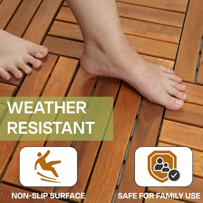 Acacia Deck Tiles - Set of 9 - 6-Slat Interlocking Decking Tiles – Tranquillo Garden or Shower - Indoor & Outdoor