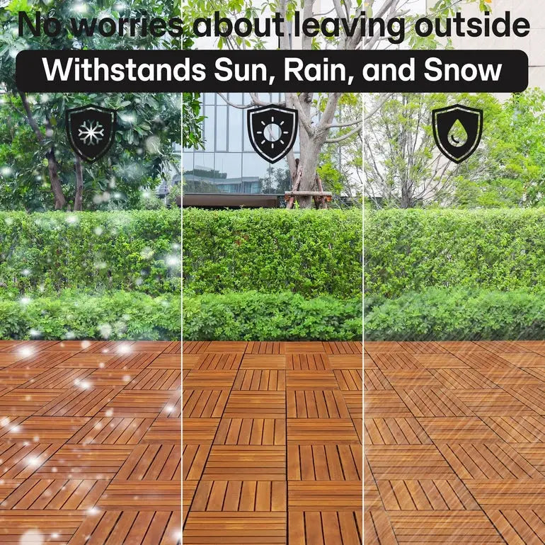 Acacia Deck Tiles - Set of 9 - 6-Slat Interlocking Decking Tiles – Tranquillo Garden or Shower - Indoor & Outdoor