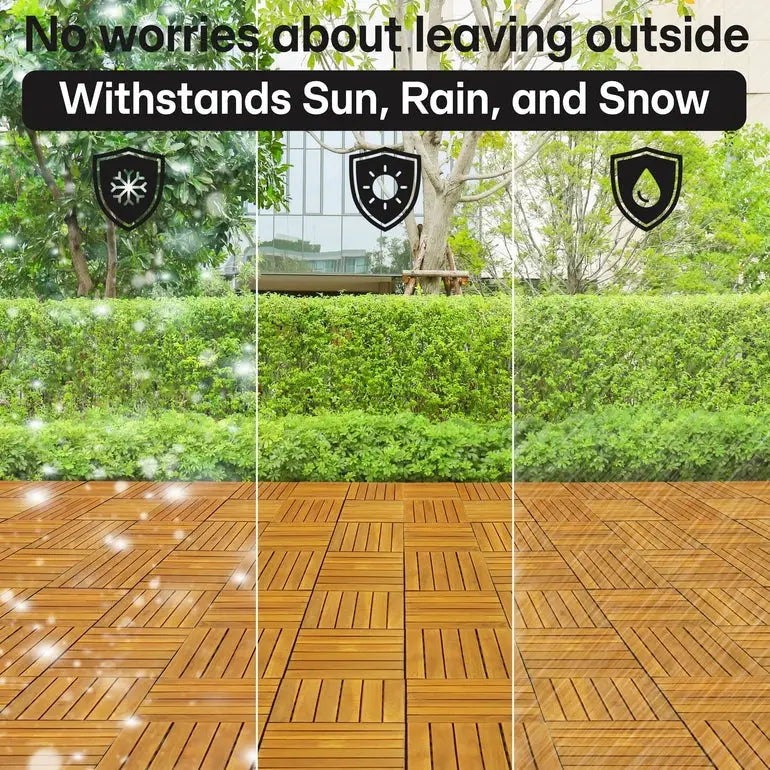 Acacia Deck Tiles - Set of 9 - 6-Slat Interlocking Decking Tiles – Tranquillo Garden or Shower - Indoor & Outdoor
