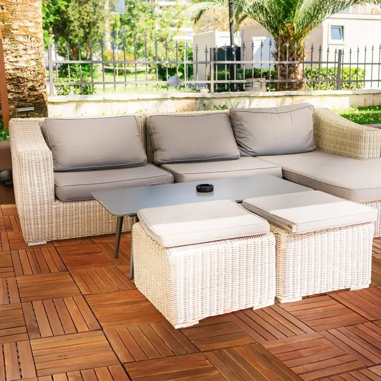 Acacia Deck Tiles - Set of 9 - 6-Slat Interlocking Decking Tiles – Tranquillo Garden or Shower - Indoor & Outdoor