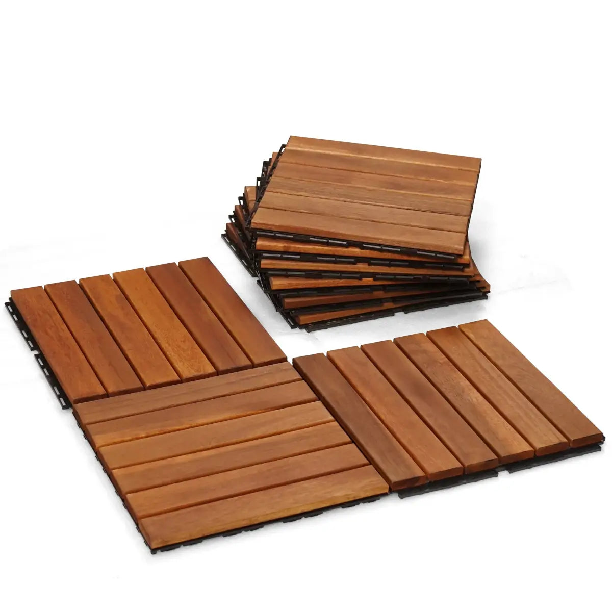 Acacia Deck Tiles - Set of 9 - 6-Slat Interlocking Decking Tiles – Tranquillo Garden or Shower - Indoor & Outdoor