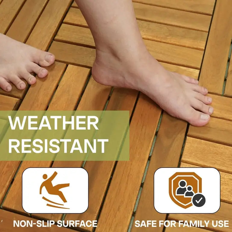 Acacia Deck Tiles - Set of 9 - 6-Slat Interlocking Decking Tiles – Tranquillo Garden or Shower - Indoor & Outdoor