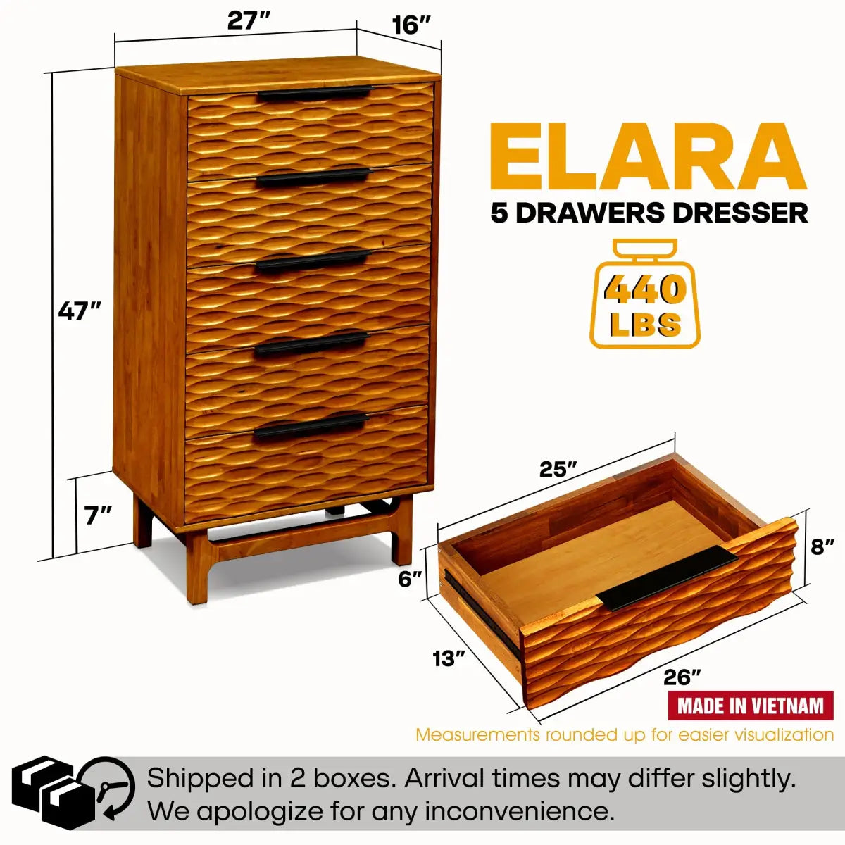 Acacia Dresser with 5 Drawers - Elara - Stylish Storage Solutions - Megsu