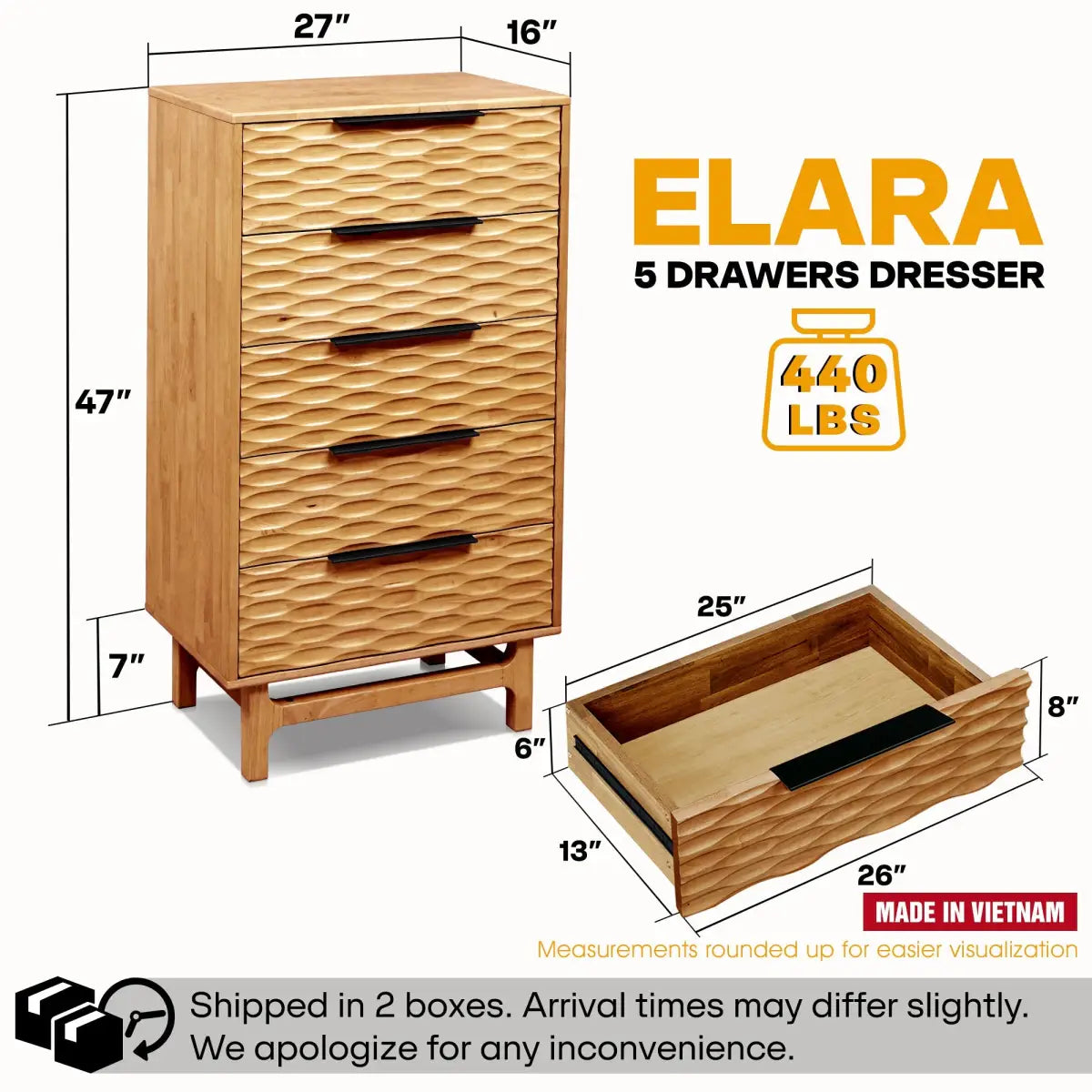 Acacia Dresser with 5 Drawers - Elara - Stylish Storage Solutions - Megsu