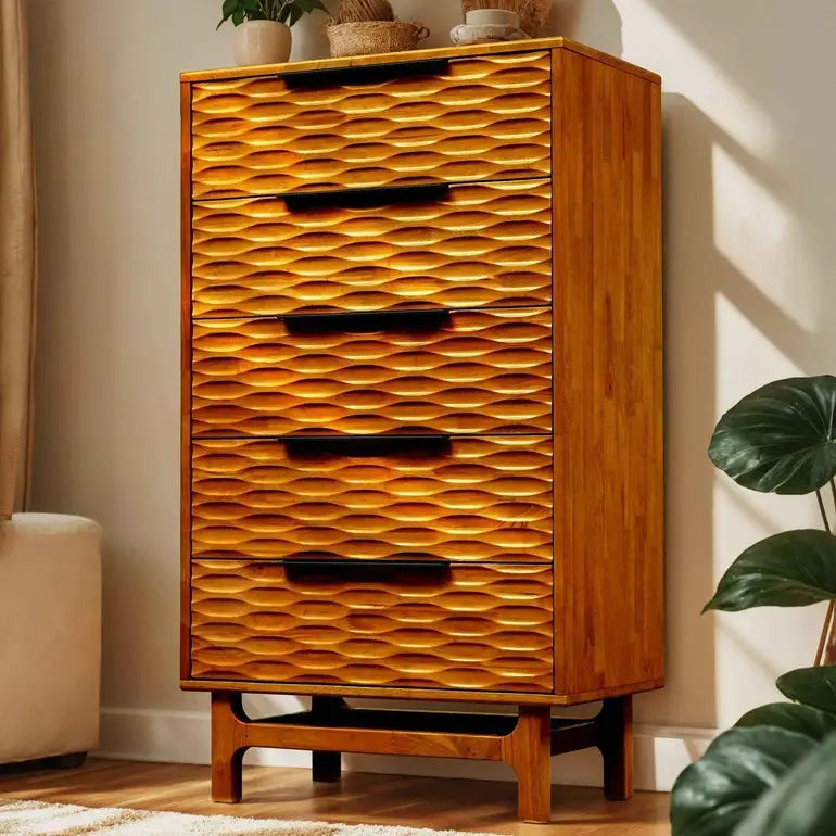 Acacia Dresser with 5 Drawers - Elara - Stylish Storage Solutions - Caramel - Megsu