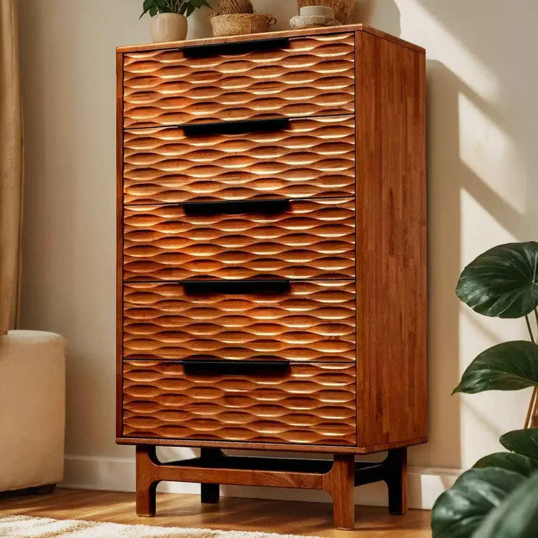 Acacia Dresser with 5 Drawers - Elara - Stylish Storage Solutions - Walnut - Megsu