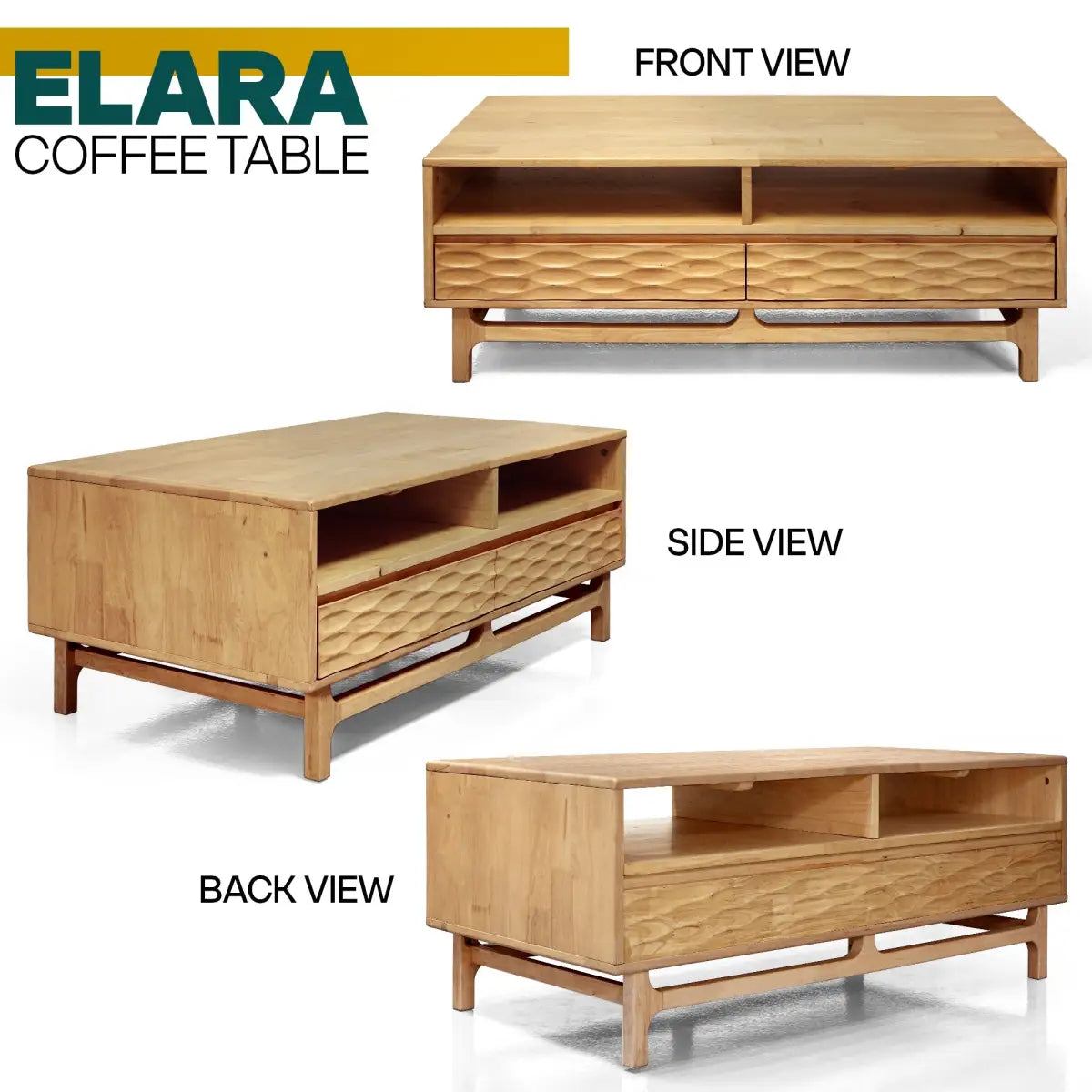 Coffee Table with Drawers & Open Storage - Acacia 48” Rectangular - Megsu