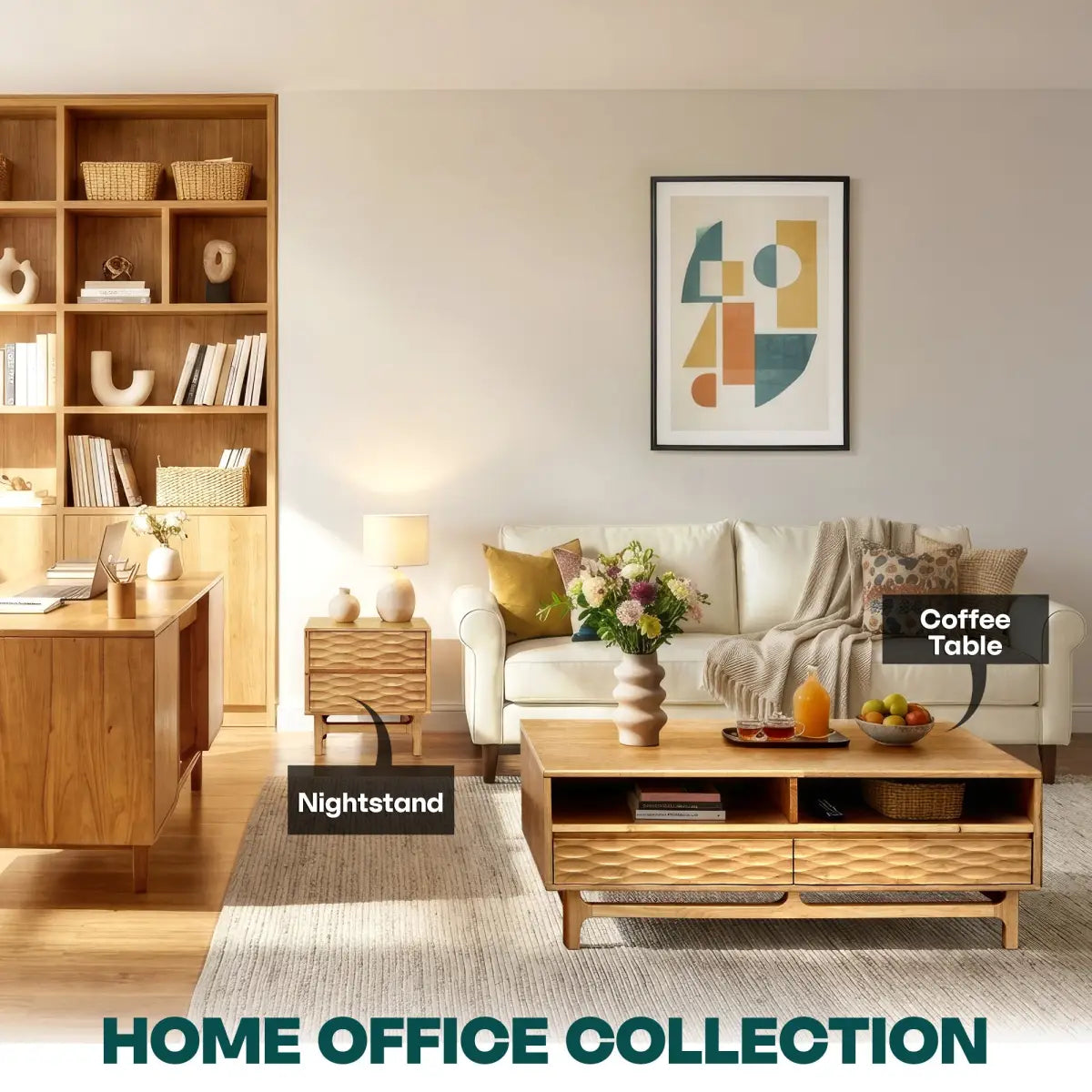 Coffee Table with Drawers & Open Storage - Acacia 48” Rectangular - Megsu