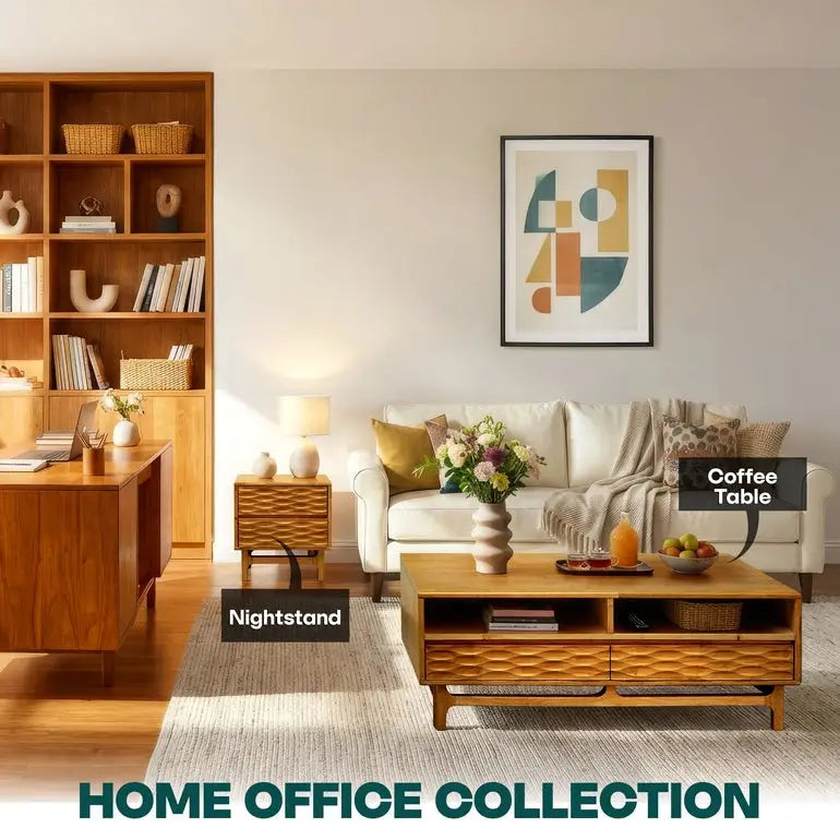Coffee Table with Drawers & Open Storage - Acacia 48” Rectangular - Megsu