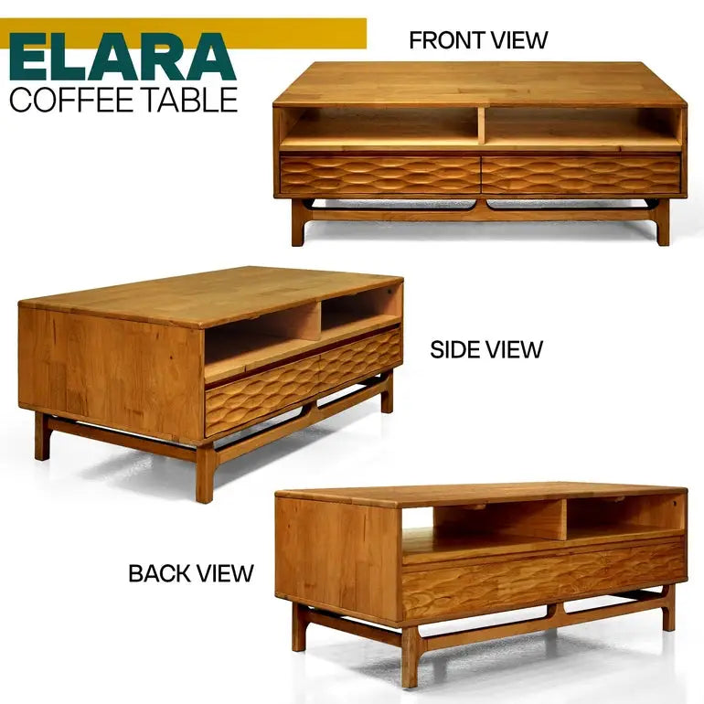 Coffee Table with Drawers & Open Storage - Acacia 48” Rectangular - Megsu