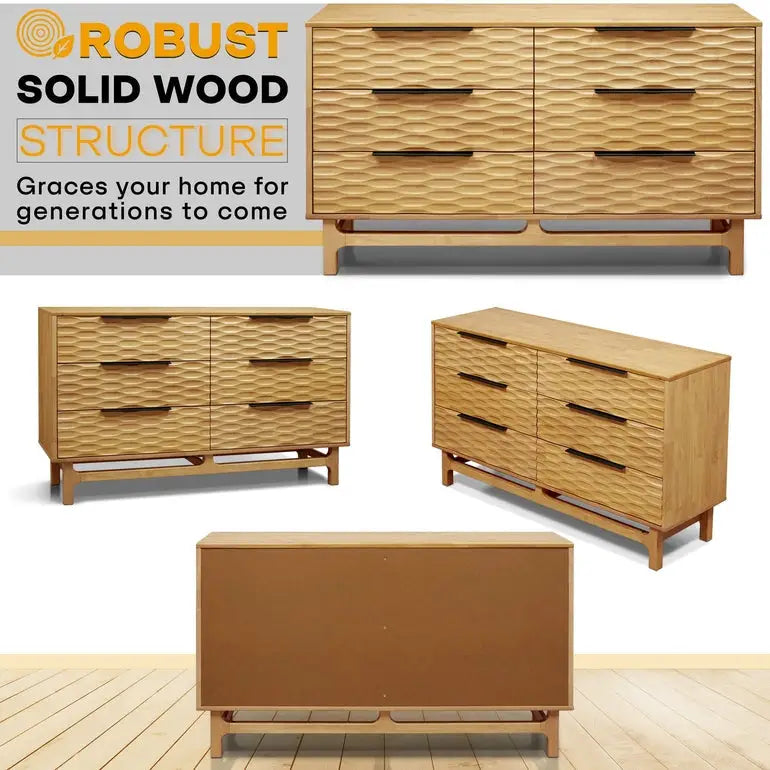 Dresser with 6 Drawers - Acacia - for Stylish Storage Solutions - Megsu