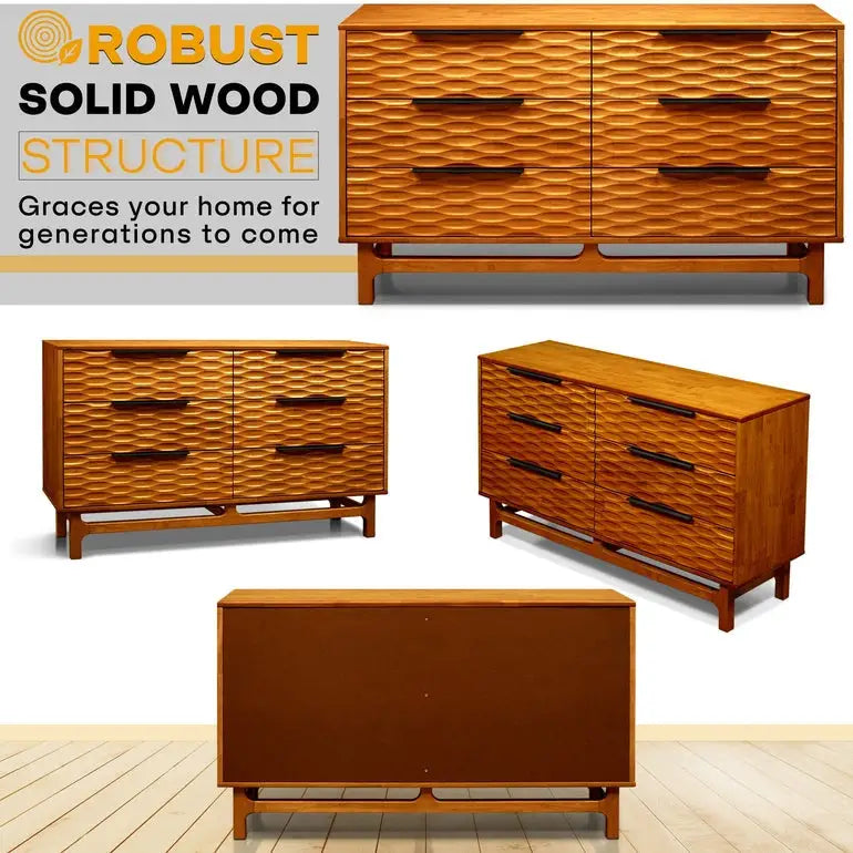 Dresser with 6 Drawers - Acacia - for Stylish Storage Solutions - Megsu